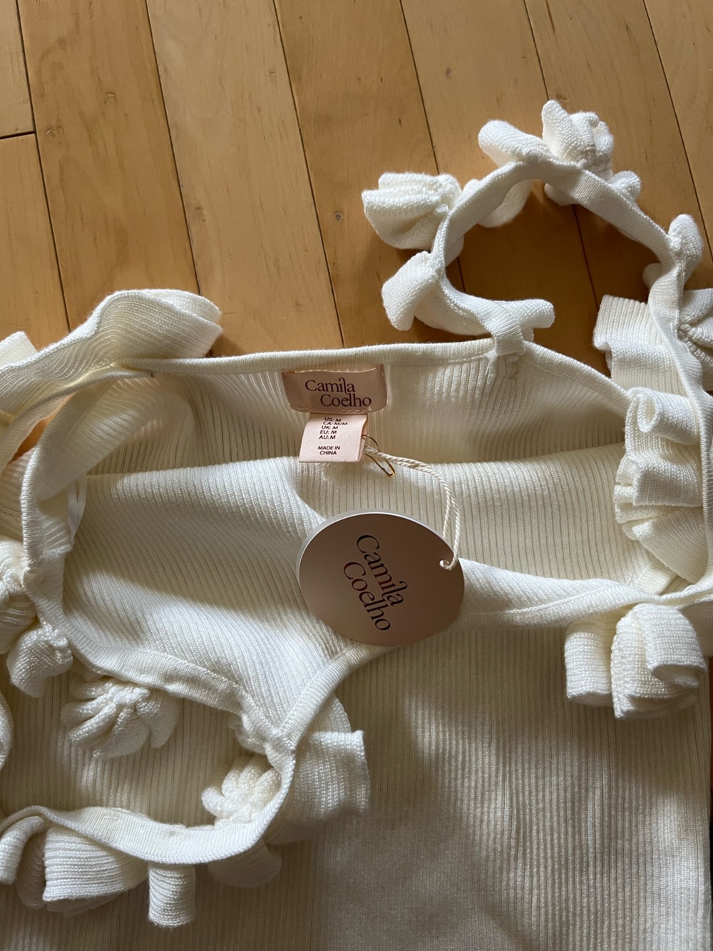 Camila Coelho Cream Ruffle Strap Ribbed Tank - Picture 11 of 11